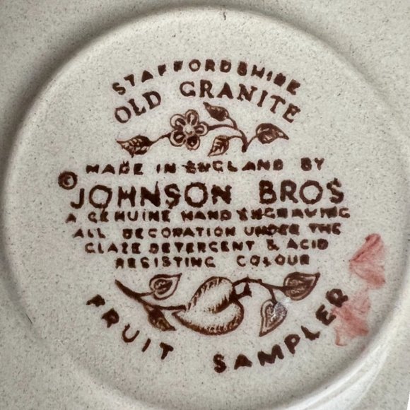 TWO Vtg Johnson Bros "Fruit Sampler" Saucers Staffordshire Old Granite England - Picture 9 of 12
